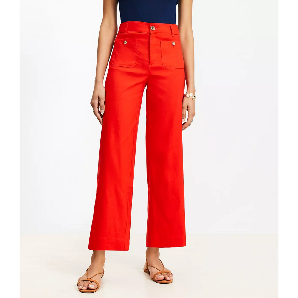 LOFT Palmer Wide Leg Crop Pants in Linen Blend in Red - Picture 3 of 8